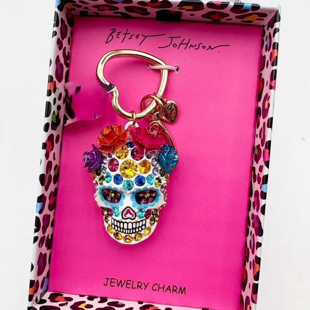 Betsey Johnson Sugar Skull Calavera Bag Charm / Key Holder New In Box